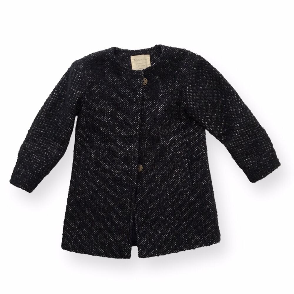 Rylee + Cru Navy No-Collar Wool/Poly Blend Coat